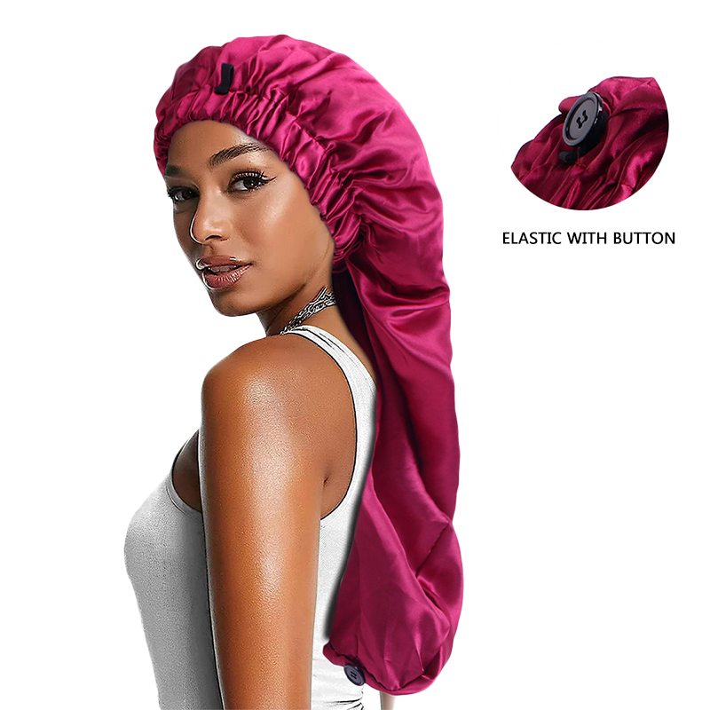 Bonnet Long en Satin pour femmes, grande casquette de sommeil avec boutons, tresses, bandeau élastique pour cheveux, Bonnet soyeux, chapeau de nuit, casquette de chimio, nouvelle collection
