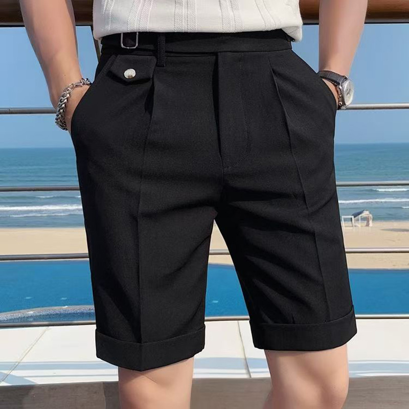 Mode été hommes Style britannique Naples costume Shorts intelligent décontracté Paris taille boucle bouton genou longueur pantalon Shorts Streetwear