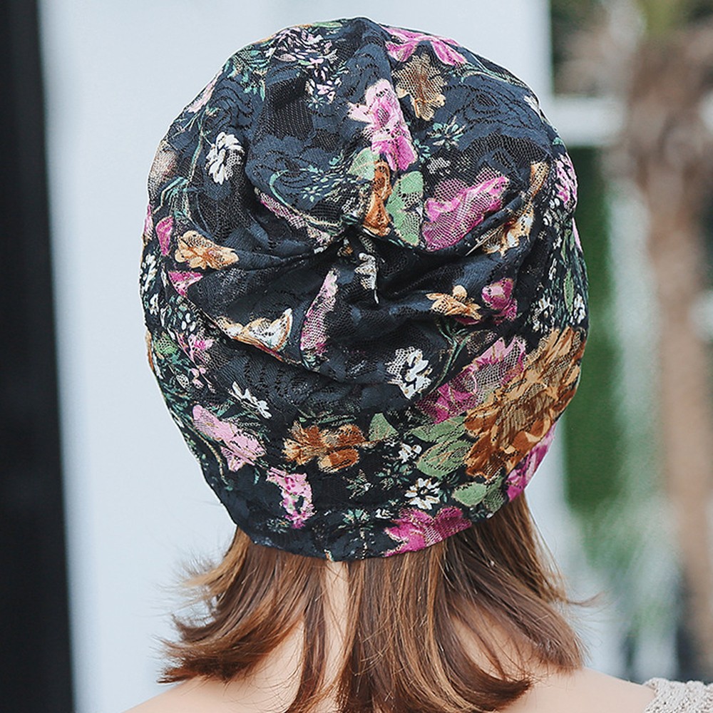 Printemps automne mince femmes Skullies bonnets dame mode dentelle conception chapeaux pour filles Feminino Stretch Turban inde musulman Wrap