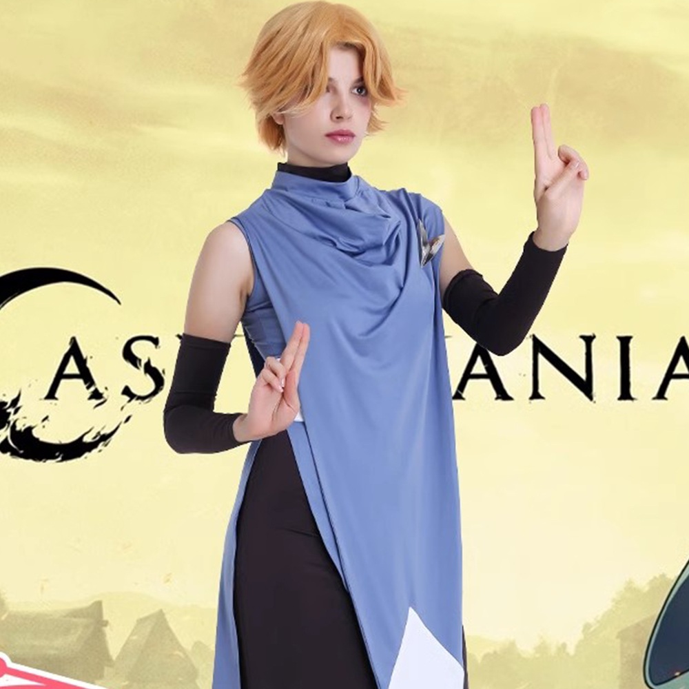 Anime Castlevania Sypha Belnades Cospaly Costume pour femme, robe de soirée de carnaval de jeu, uniforme d'Halloween imbibé, tenue bleue pour filles