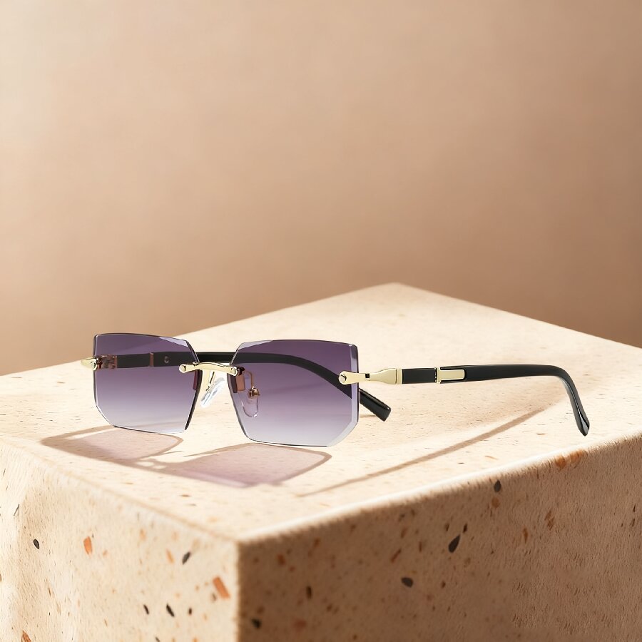Lunettes de soleil de luxe sans monture à verres dégradés, style rectangulaire, pour hommes et femmes, avec monture métallique et verres colorés