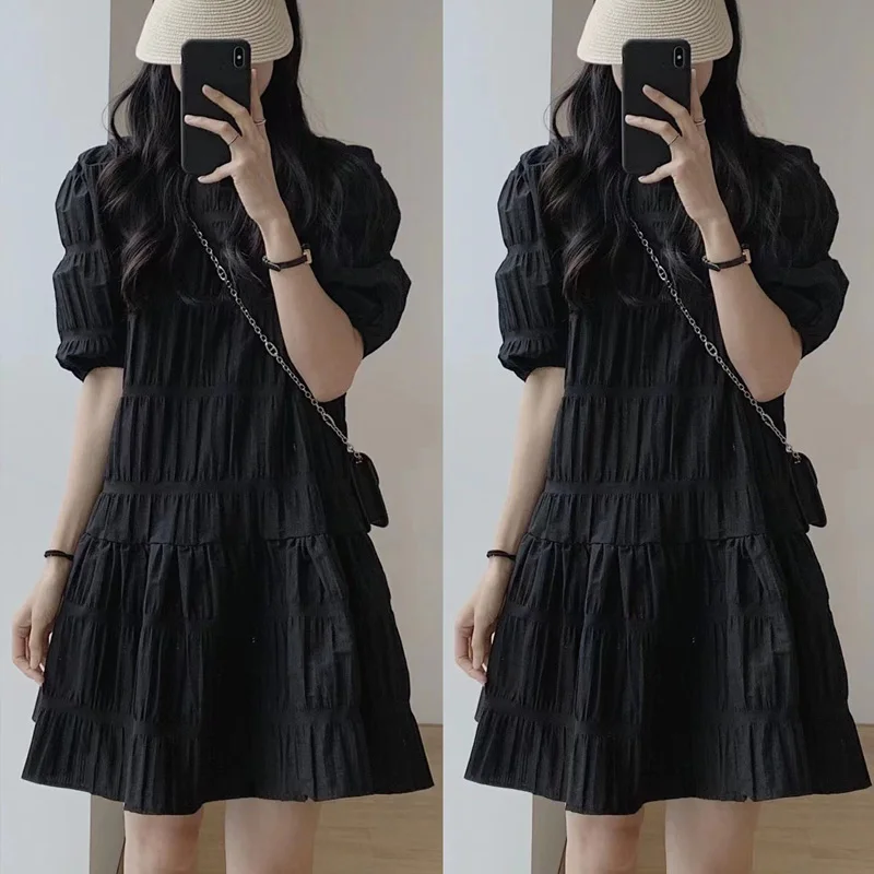 Robe plissée française tendance pour femmes 2026, robe décontractée ample à manches courtes, robe de plage d'été, robe de soirée, robes blanches, vêtements Y2k