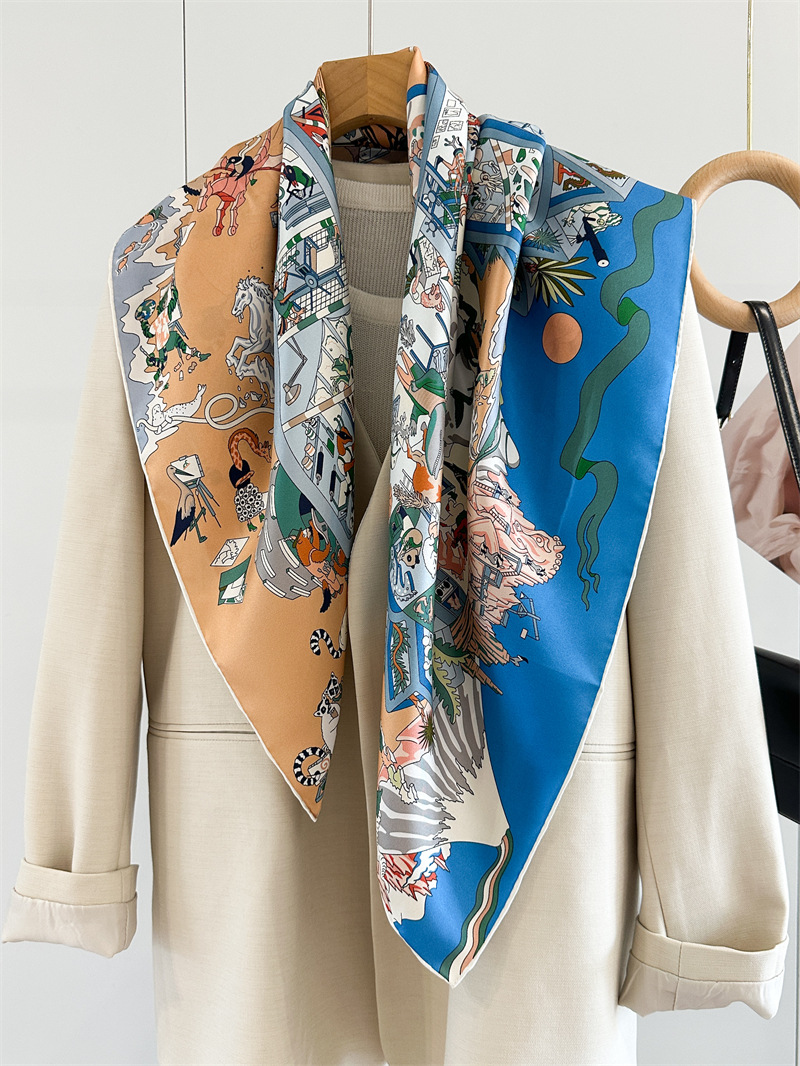 Marque cheval conception foulard en soie châle pour femmes 90*90 cm dame carré foulards de mode