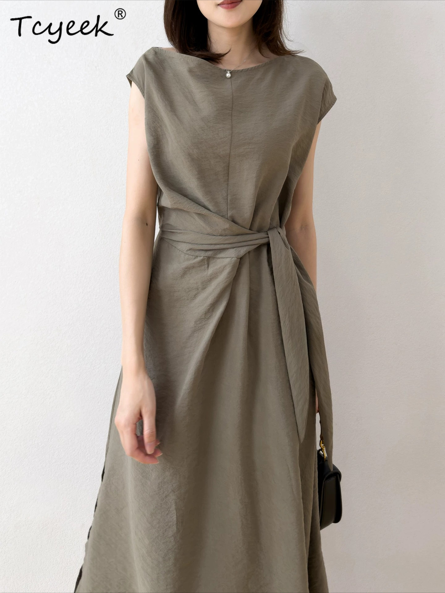 Robe de Soirée Tcyeek 76% Soie Véritable pour Femme, Robes Élégantes pour Femmes, Vêtements d'Été 2026, Robe Fendue en Soie Sèche, Coupe Ample, Vestidos Mujer