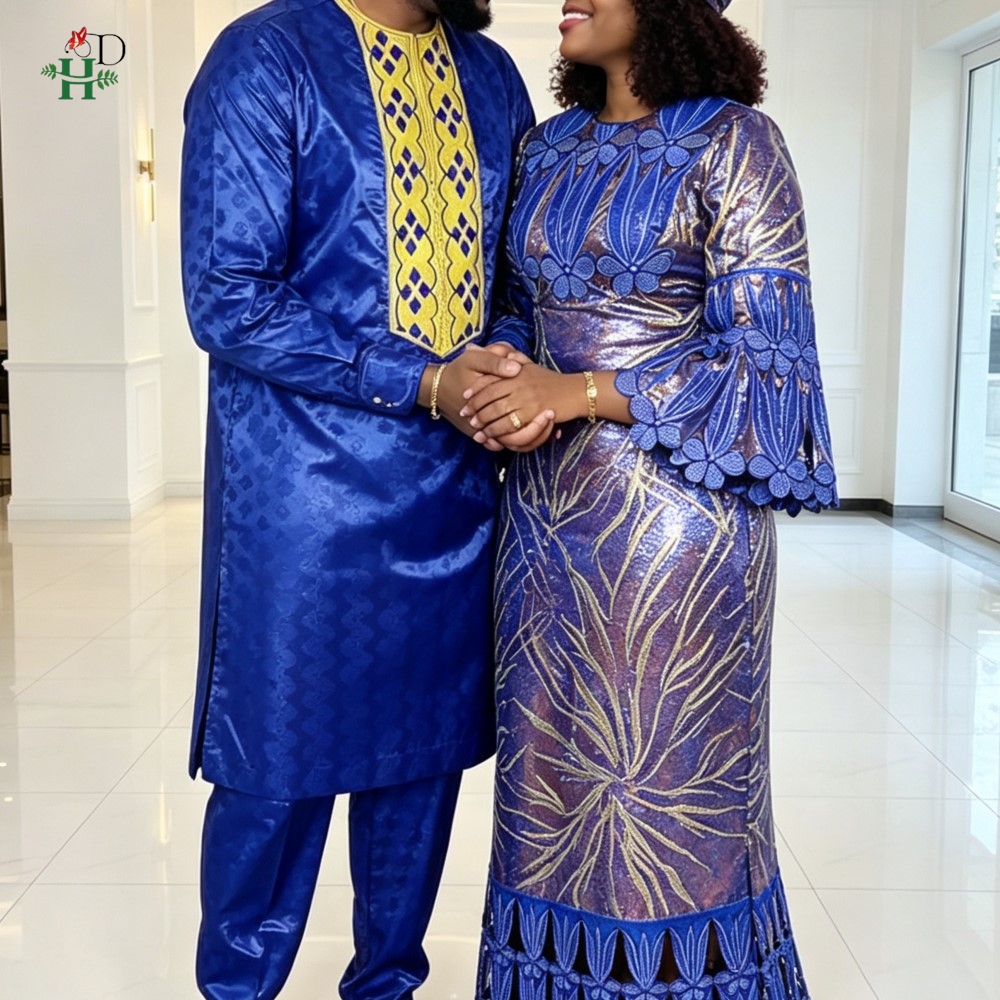 Robes africaines H&D Dashiki pour femmes, vêtements assortis pour couples, tenues de mariage pour hommes, chemise et pantalon Kaftan, ensembles 2 pièces, Bazin Riche