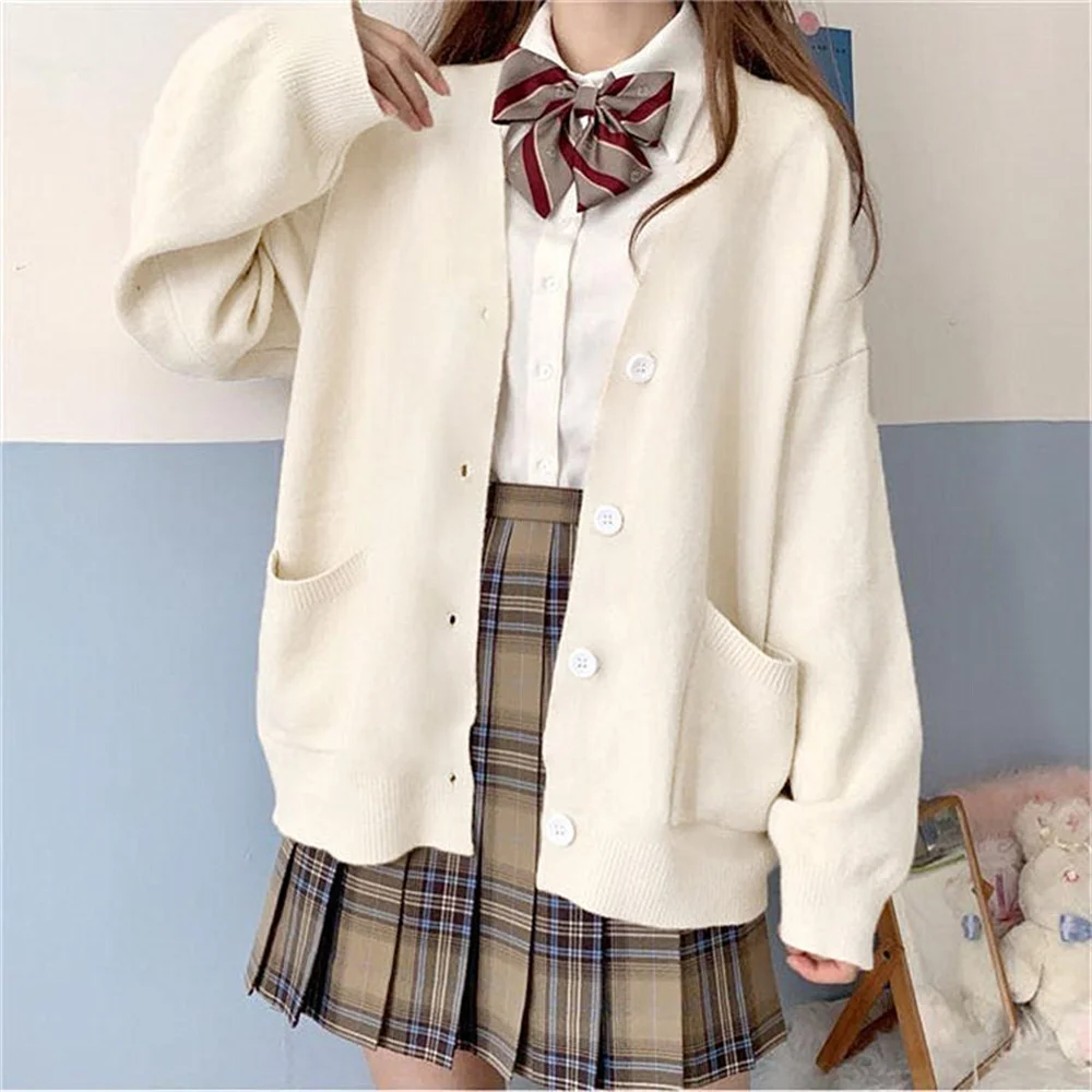 Cardigan Simple à Boutonnage Simple pour Femme et Fille, Vêtement d'Extérieur de Couleur Unie, avec Poches, à la Mode Coréenne, Idéal pour Loisirs, Collection Automne