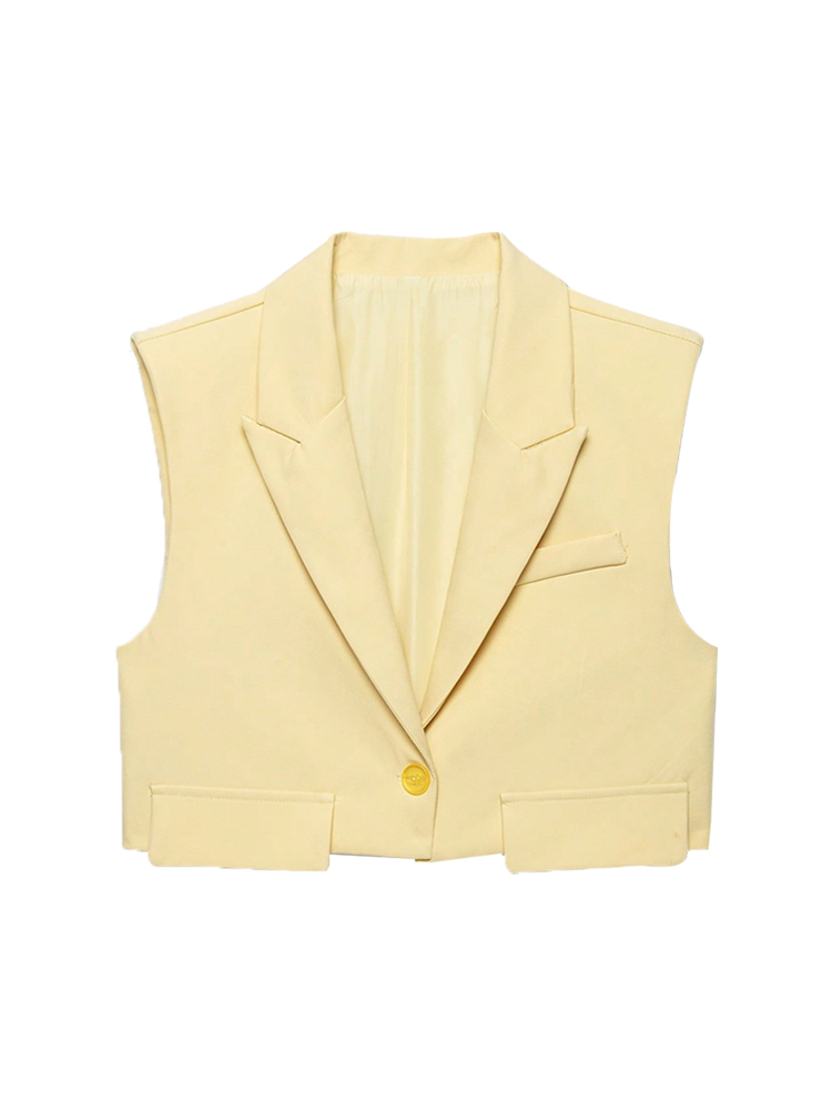 Débardeur Chic pour femmes, hauts à la mode, court, sans manches, col à revers, vêtements d'extérieur féminins