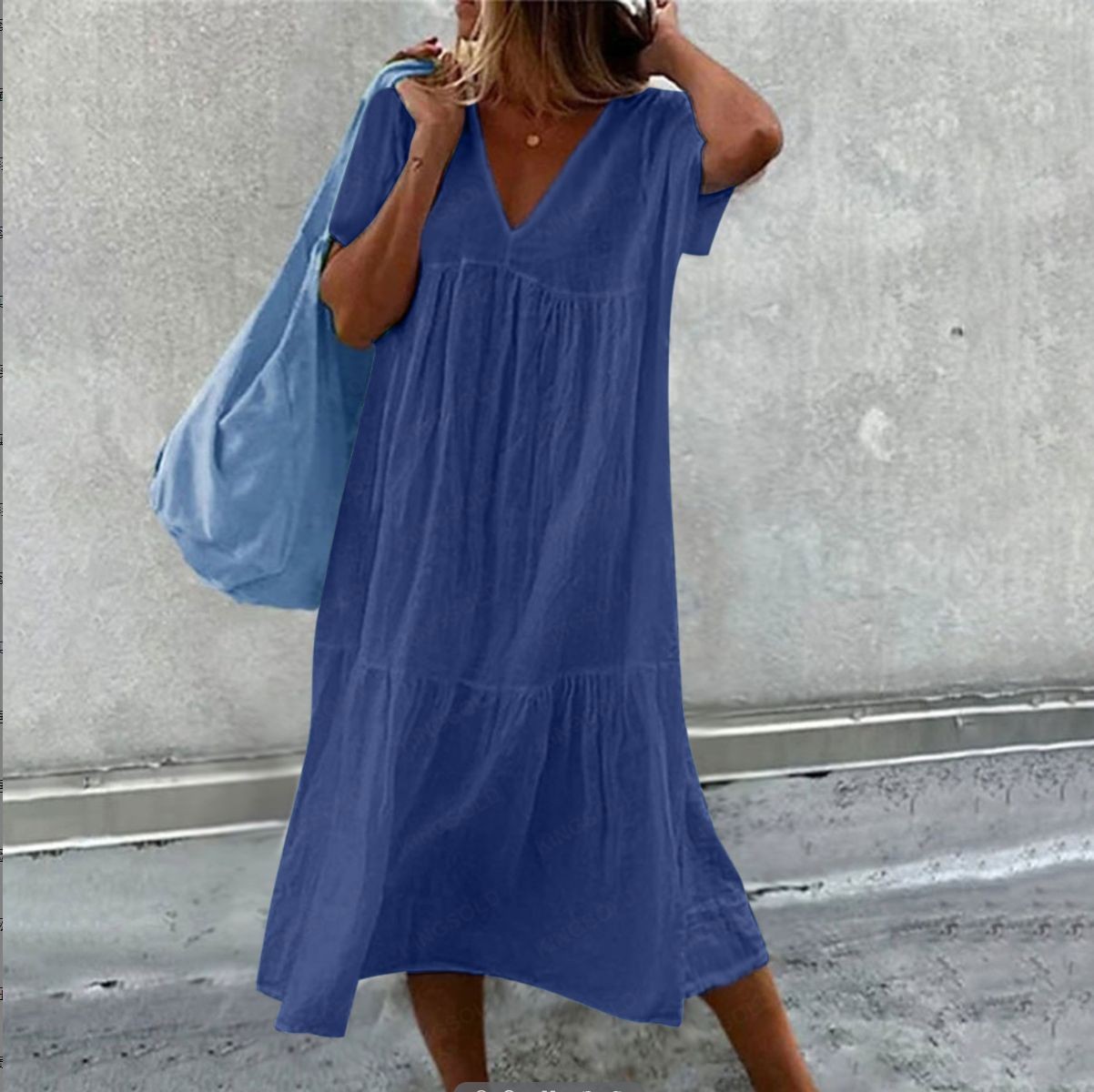 Robe mi-longue en coton et lin pour femmes, couleur unie, mode décontractée, col en v, manches courtes, ample, Style Simple, pour les déplacements, 2025