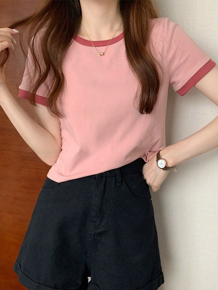 2025 tout nouveau T-Shirt femme col rond T-Shirt court femmes T-Shirt femme T-Shirt hauts t-shirts bas mince jeune Style chemises pour femme