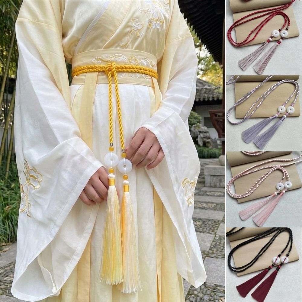 Ceinture Hanfu vintage tressée à la main, style chinois traditionnel, avec pompon et pendentif Ping An, pour hommes et femmes