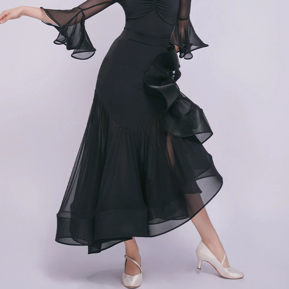 Robe de danse moderne pour femmes et adultes, Costume de spectacle de danse de salon haut de gamme, grande jupe pivotante de danse de salon