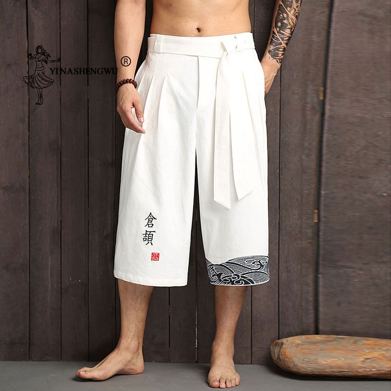 Pantalon traditionnel Kimono japonais pour hommes, court en lin, vêtements asiatiques, pantalon de bain, Style japonais, décontracté, ample, Yukata