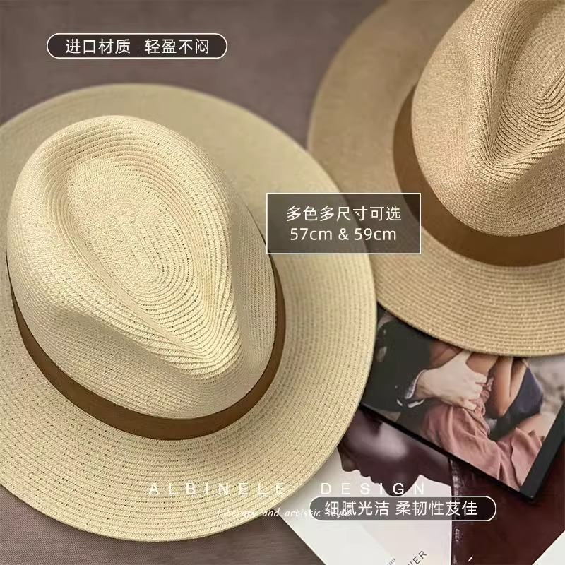 Chapeau de paille Panama unisexe pour hommes et femmes, chapeau de soleil à large bord avec taille réglable, protection UV pour têtes larges, chapeau Fedora décontracté, chapeau Jazz