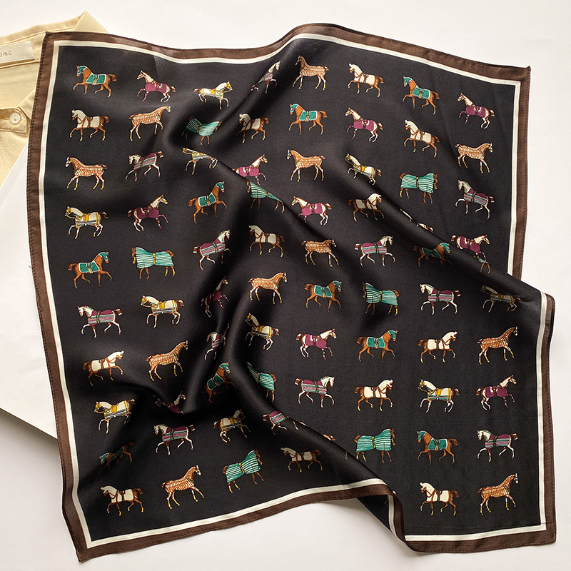 Écharpe de cou de marque de luxe pour femmes, écharpes de tête de cheval imprimées, écharpes de cheveux pour dame, écharpes de bureau, châles bandana carrés, injPresidency, 100%
