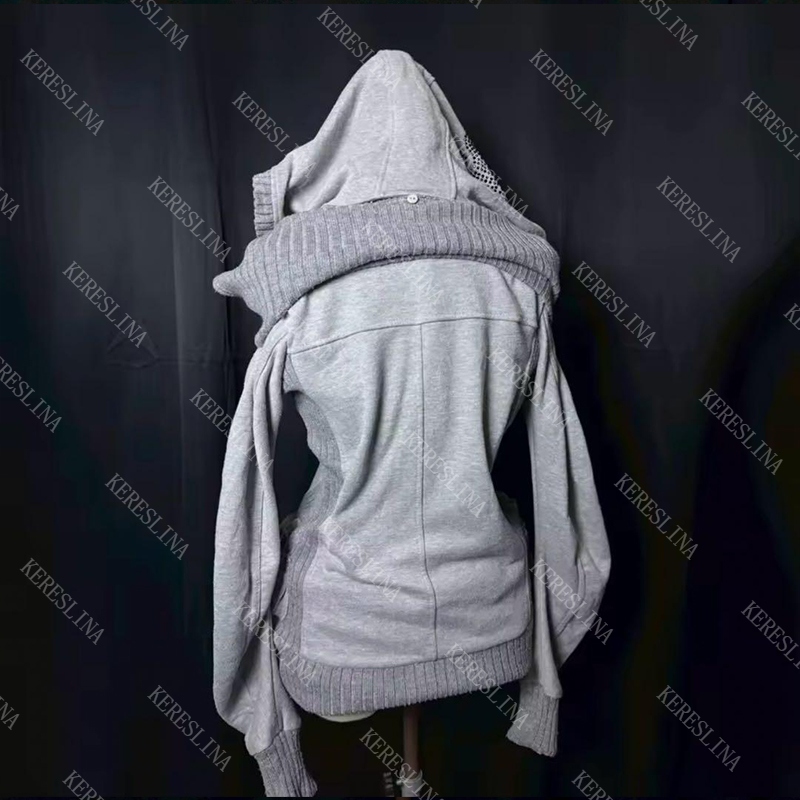 Femmes Cardigan Sweat À Capuche Veste Des Années 2000 Esthétique Harajuku Chaude Fille Mode Américain Rétro Y2K Rue Hip Hop Rock Veste