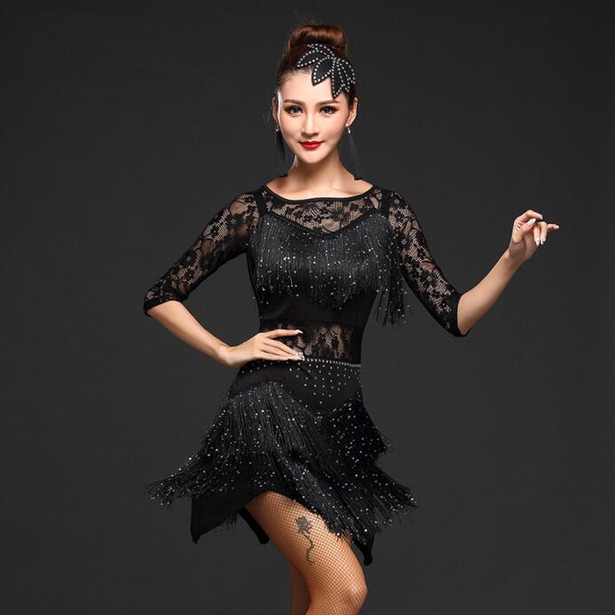 Robes de danse latine femmes/filles Sexy jupe à franges à paillettes salle de bal/Tango/Salsa/Rumba/robes latines vêtements à vendre
