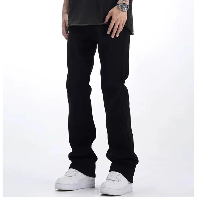 Homme couleur unie coupe ample jean unisexe 2025 printemps été nouveau pantalon américain décontracté mode minceur Micro pantalon évasé Style