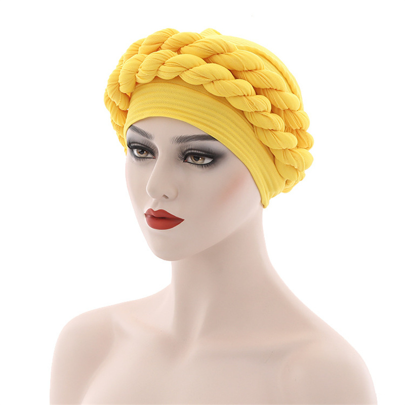 Turban à Double Tresses pour Femmes Musulmanes, Chapeau Islamique, Bonnet Rond