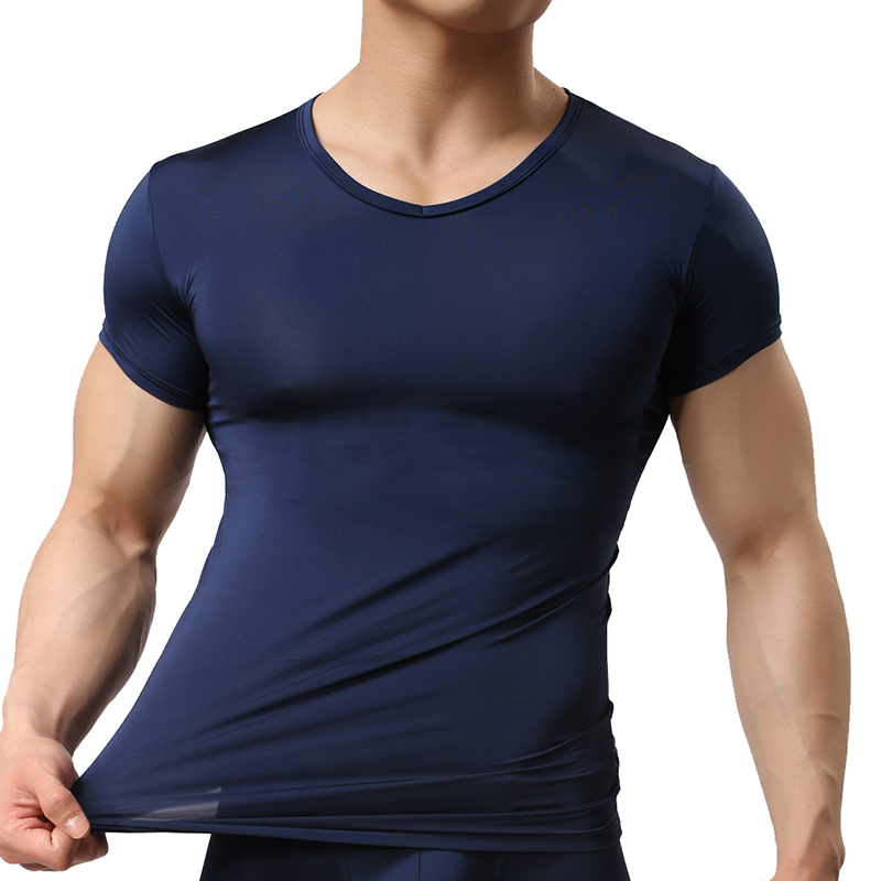 Sous-vêtements transparents pour hommes, maille de soie glacée, chemises de base transparentes, sous-vêtements de Fitness et de musculation Sexy
