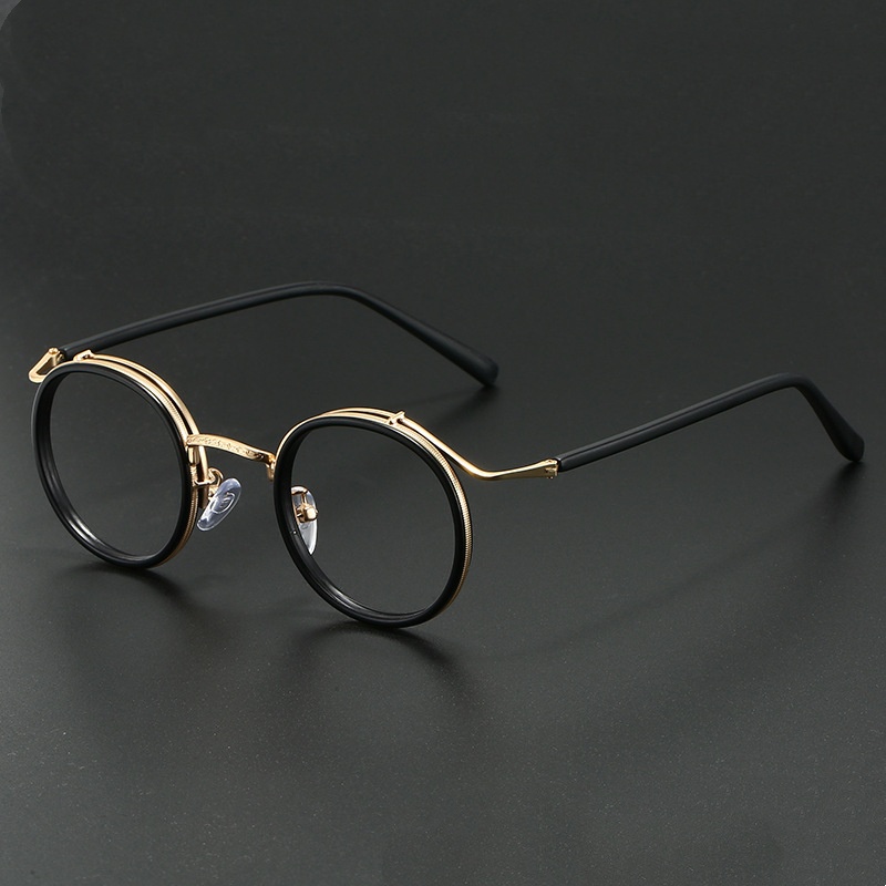 Monture de lunettes de luxe rétro de marque, monture ronde pour hommes et femmes, en alliage d'acier inoxydable ultraléger, anti-lumière bleue