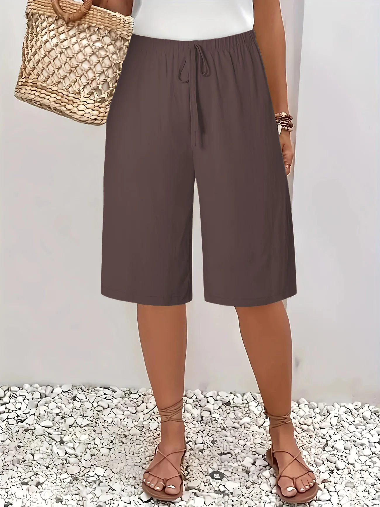 Pantalon cinq-quarts décontracté pour femmes, couleur unie, taille moyenne, vêtements de Style européen et américain pour femmes