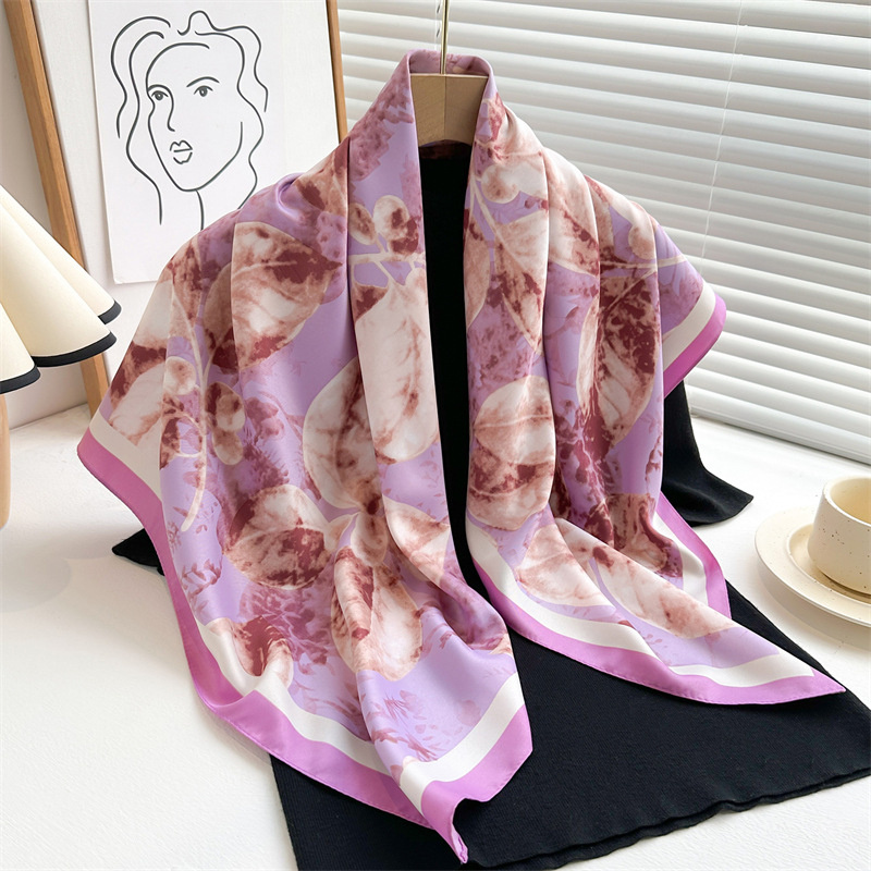 Grand Foulard Carré Imprimé Rétro de 90cm, Châle en Sergé pour Protection Solaire, Décoration Féminine, Collection Printemps et Automne