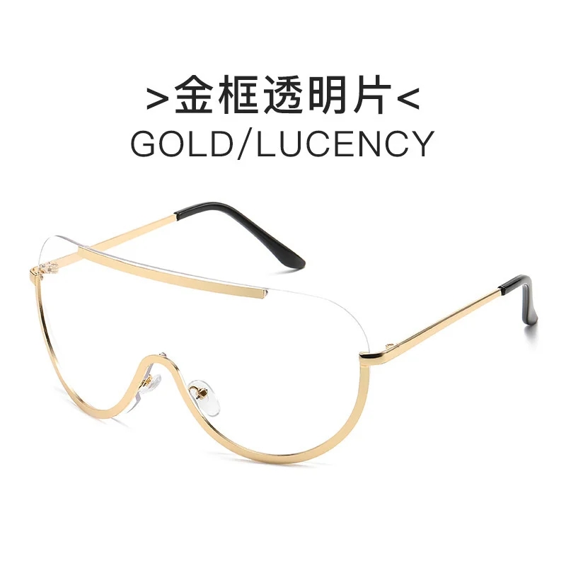 Lunettes de soleil Punk surdimensionnées en métal pour femmes, semi-sans monture, lentille de protection de styliste, grandes nuances, accessoires de mode féminine