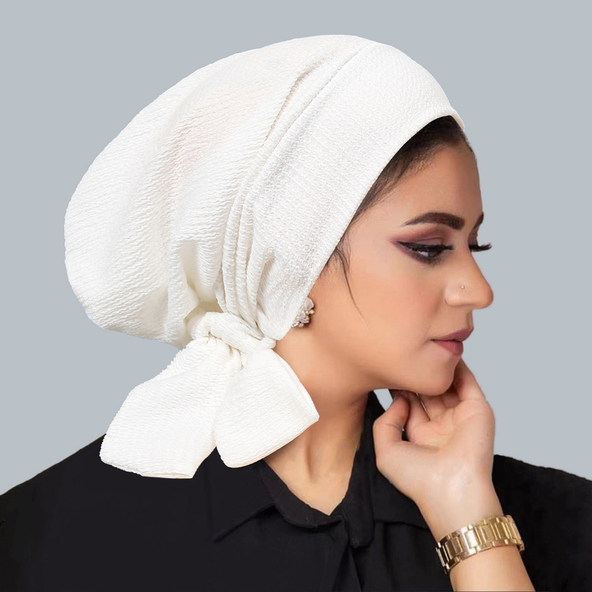 Turban Hijab à longue sangle à queue, chapeaux musulmans de couleur unie, bandeau élastique respirant, casquette de chimio pour femmes et filles