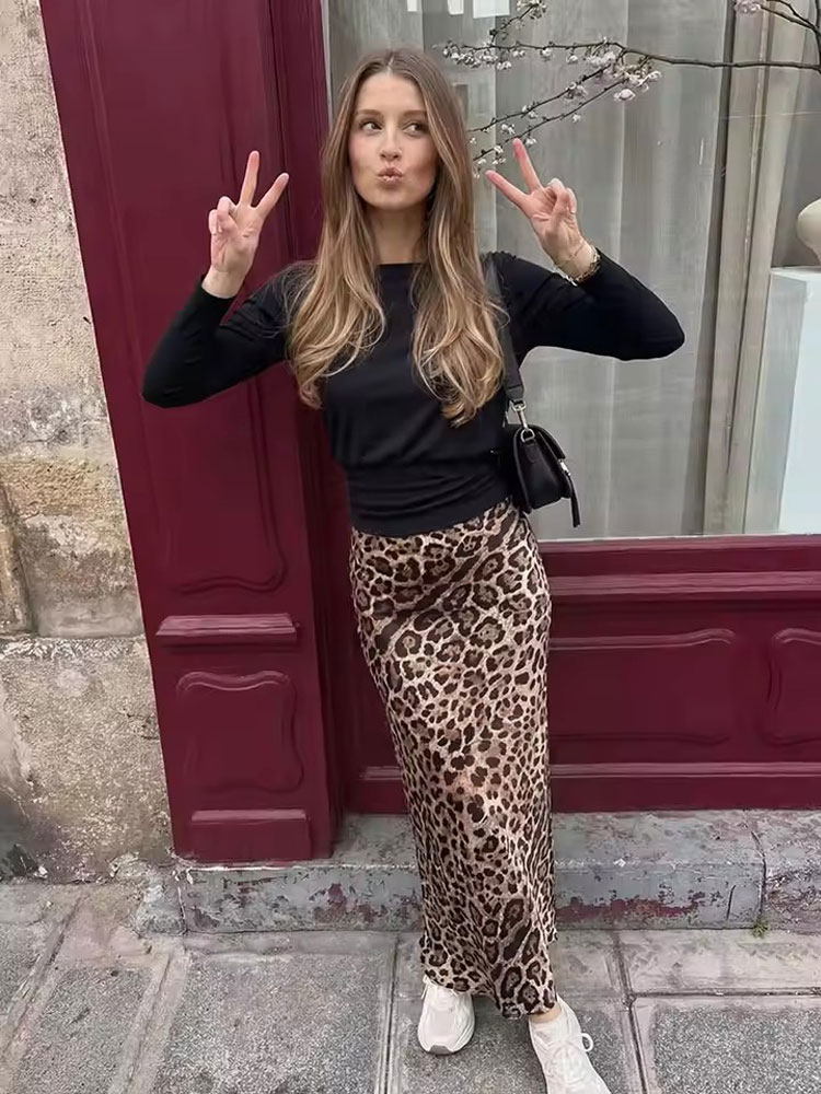Jupe longue à imprimé léopard pour femmes HH, mode estivale, jupes imprimées en satin vintage, mode vintage, streetwear décontracté, jupes midi