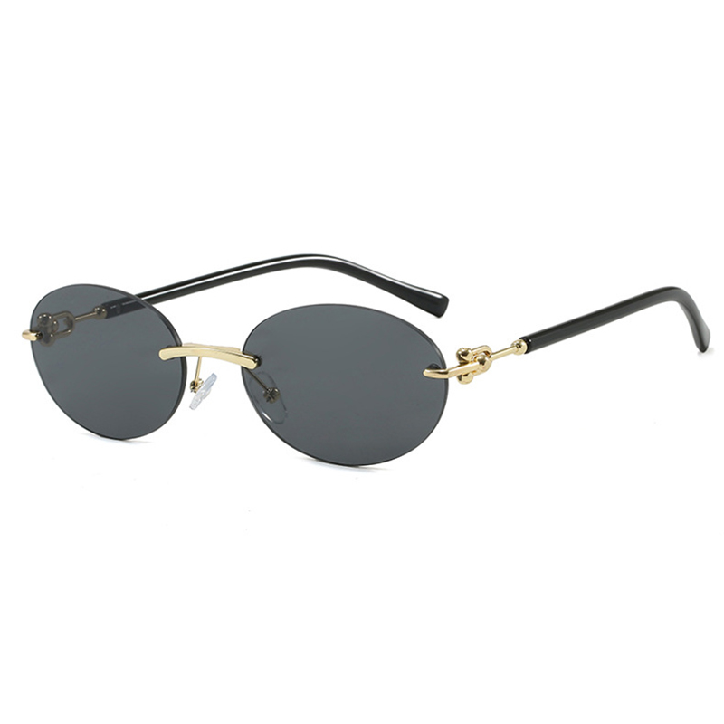 Lunettes de soleil ovales sans cadre pour femmes, marque de luxe, mode, petite monture métallique, rondes, sans bords, nuances élégantes, UV400