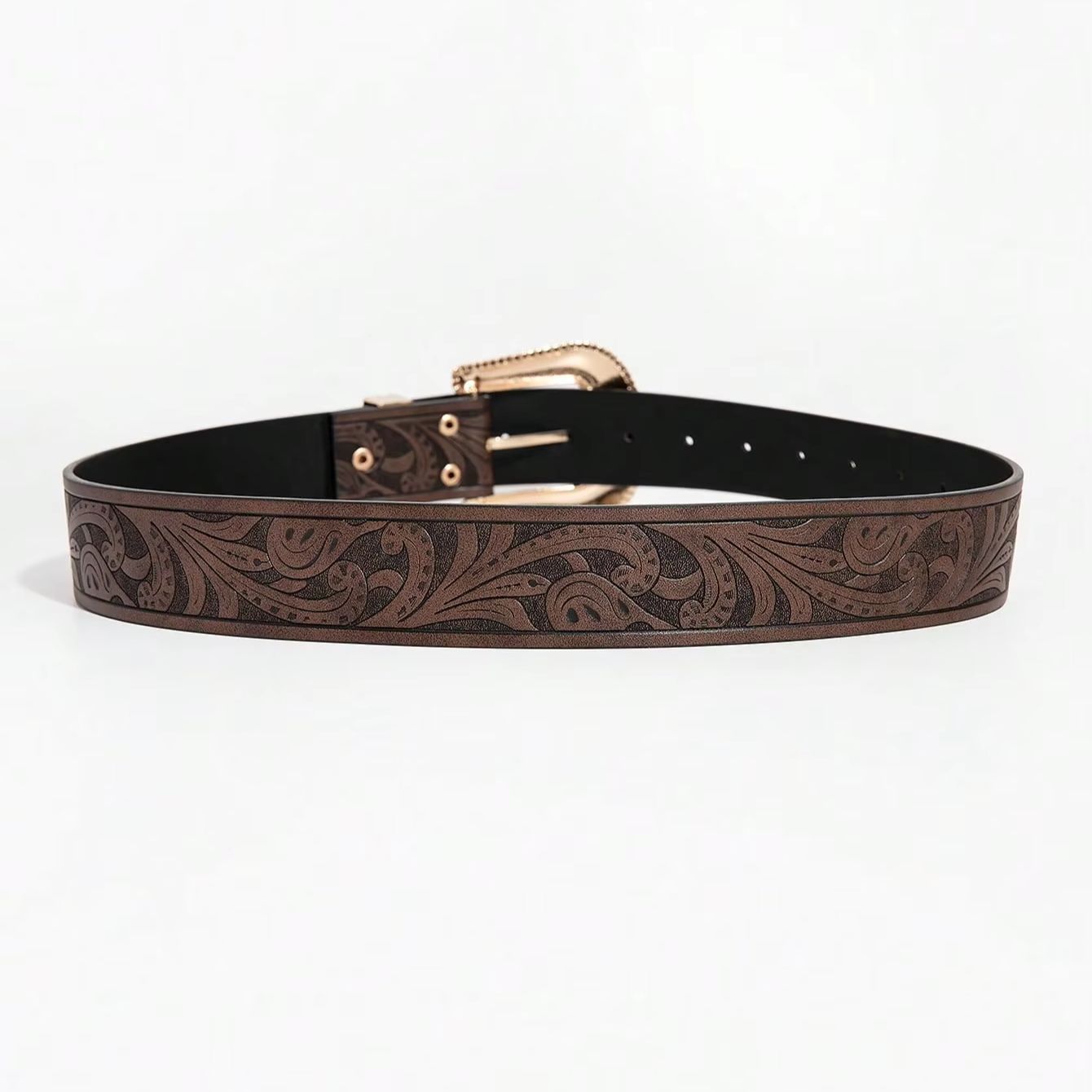 Ceinture marron vintage sculptée de style occidental pour femme, 1 pièce, ceinture accessoire décontractée et polyvalente pour jeans, adaptée aux trajets quotidiens
