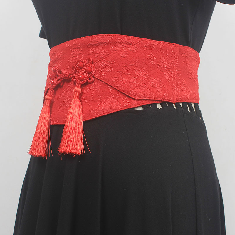 1pc femmes mode Vintage noir élastique gland Cummerbunds femme robe Corsets ceinture ceintures décoration large ceinture