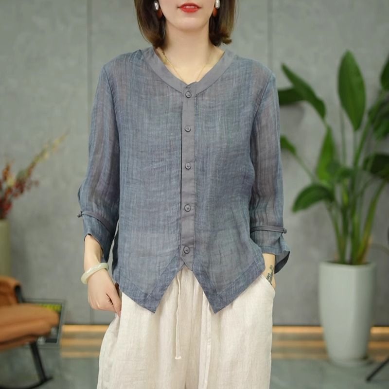 Chemisier simple pour femmes grandes tailles, coton et lin, fin, pour le bureau, mode féminine, nouvelle arrivée, tendance, confortable