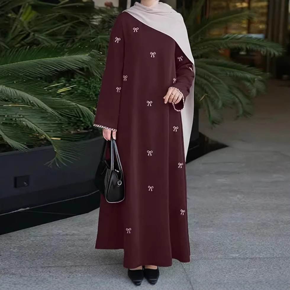 Robe d'Aïd Abaya pour femmes, robes modestes musulmanes, robe longue à imprimé nœud, Vestidos saoudiens, Kaftan, Abayas du Maroc, Jalabiya de Dubaï, Ramadan