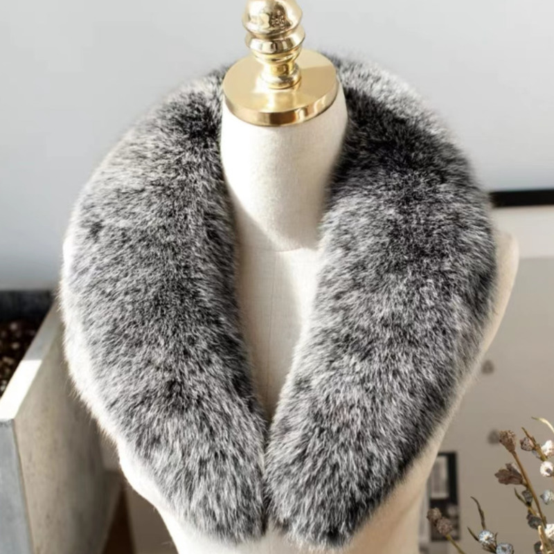 Écharpe à col en fourrure de renard rouge pour femme, col en fourrure épaissie, écharpes en fourrure noire, cou en fourrure de renard argenté, garder au chaud en hiver