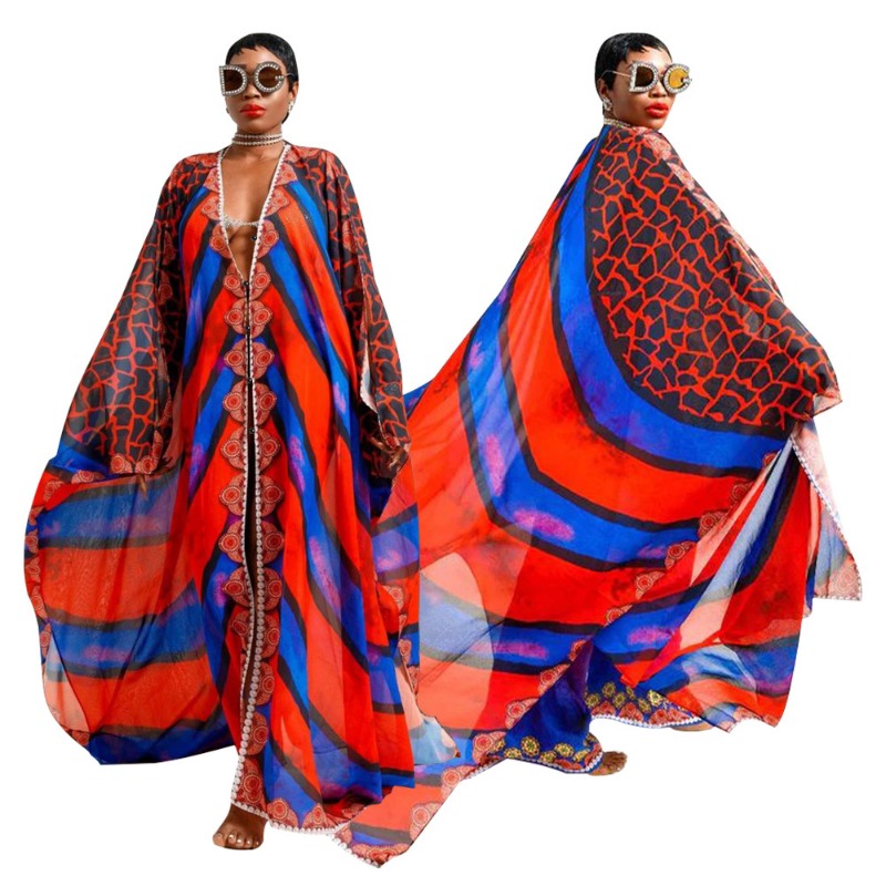 Maxi Kimono Africain à Col en V pour Femme, Imprimé Bohème, Bikini, Vêtements de Plage, Tenue d'Été