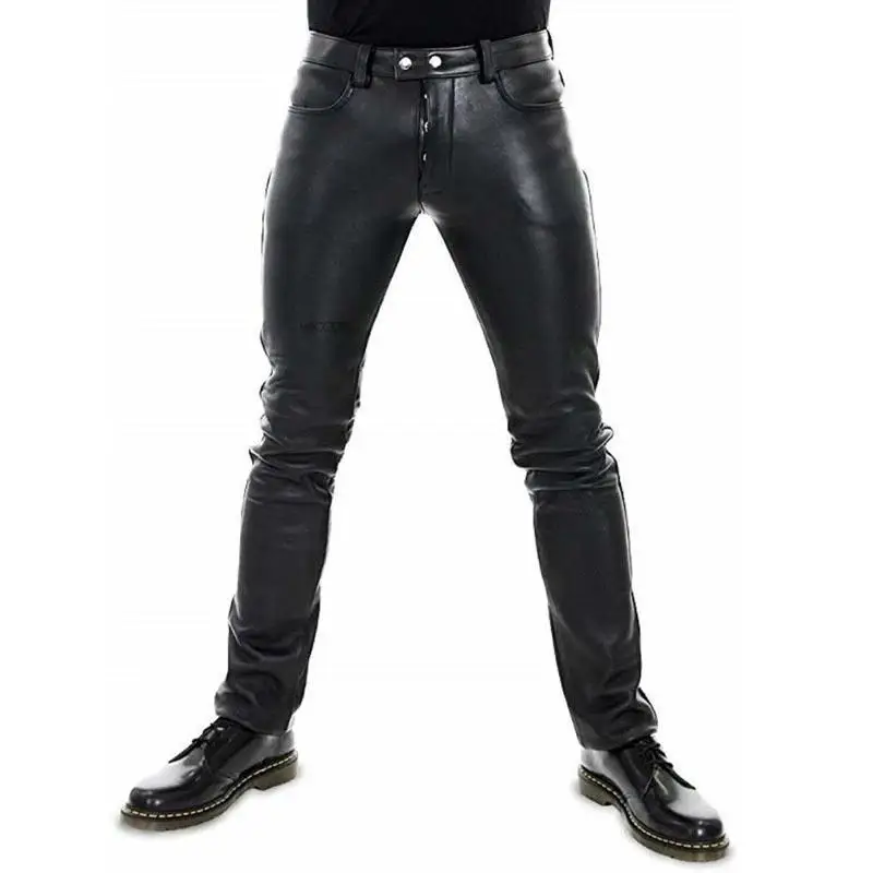 Pantalon en cuir pour hommes, couleur unie, en cuir PU, pour moto, élastique, loisirs, Style Punk, Slim Fit, pleine longueur, nouvelle collection 2022