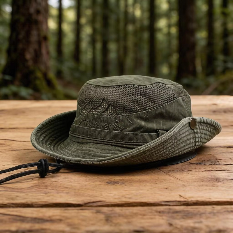 Chapeau de pêcheur classique pour hommes, couleur unie, avec maille respirante et tissu durable, protection solaire, chapeau à dessus plat, chapeau de pêcheur touristique