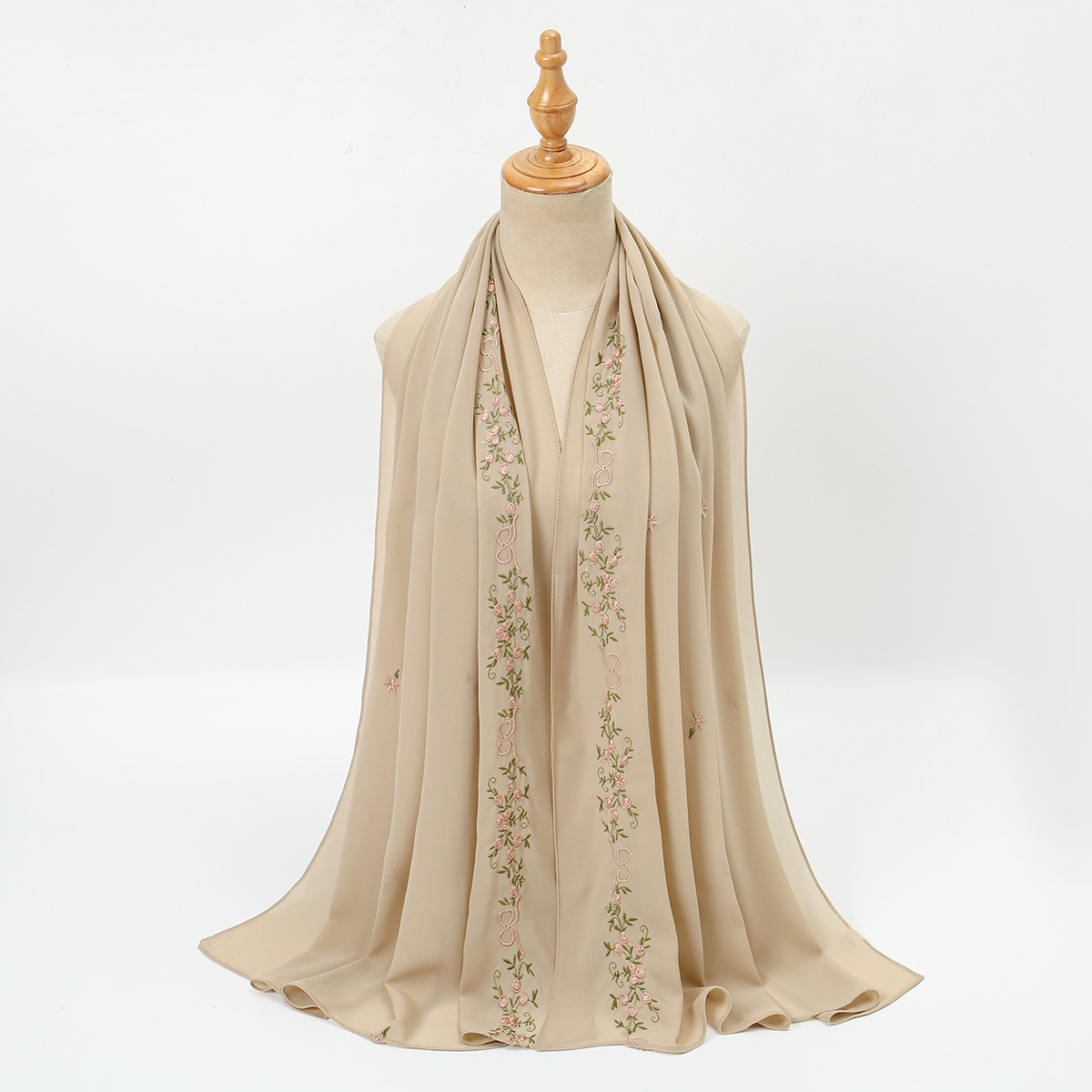 Hijab en Chiffon Brodé Tendance Musulmane, Longue Écharpe Florale pour Femme, Foulard Islamique Ramadan Uni, Turban, Voile de Tête 170*70cm