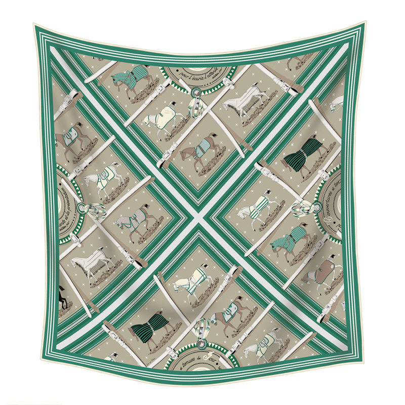 Écharpe d'hiver en soie et cachemire pour femme, châles imprimés cheval, pashminas chauds, foulards carrés, hijabs de marque, grands bandanas 90CM