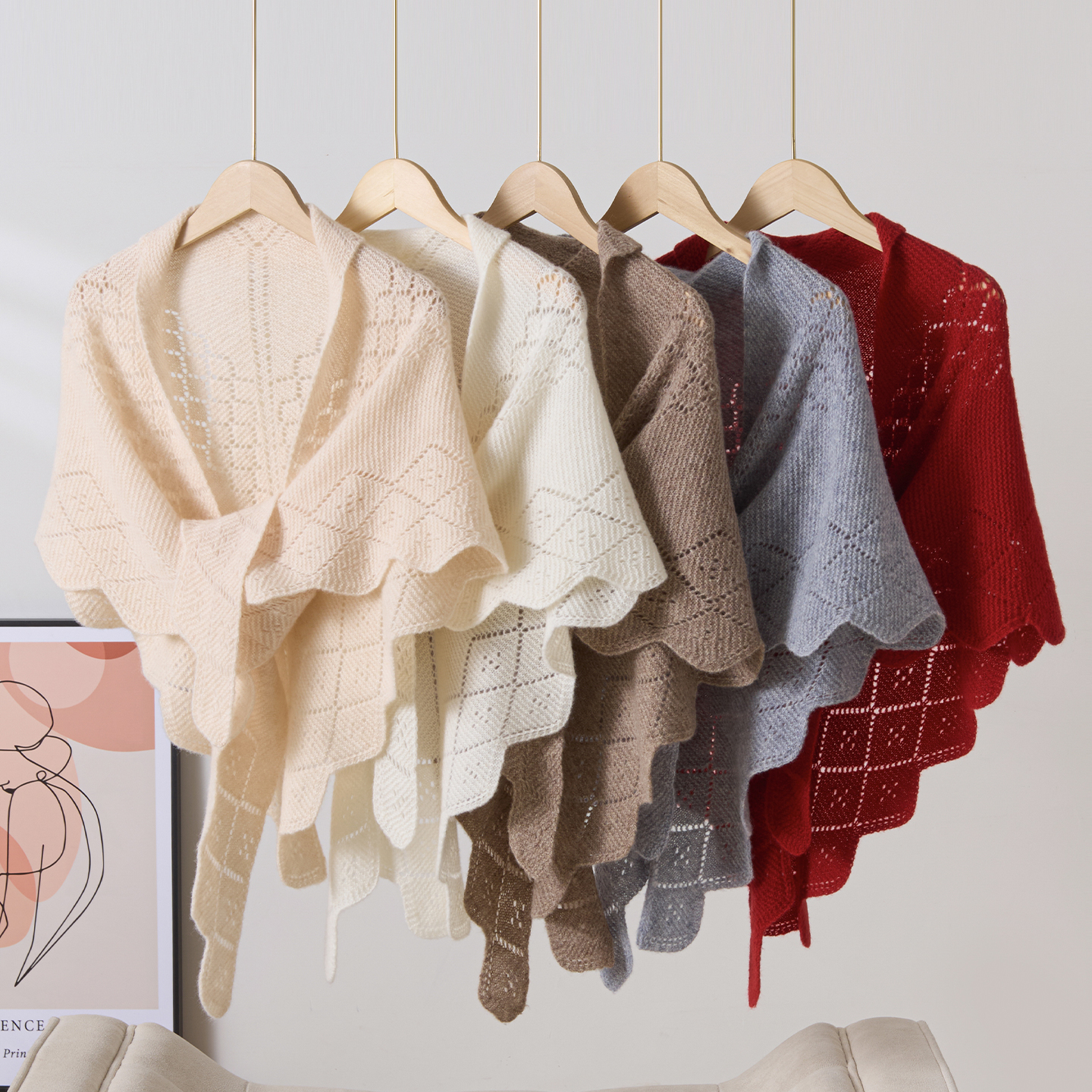 Châle de trajet polyvalent pour femmes, Chic, automne hiver, 100% laine mérinos, minimaliste, robuste, tricot creux, doux, thermique, couleur unie