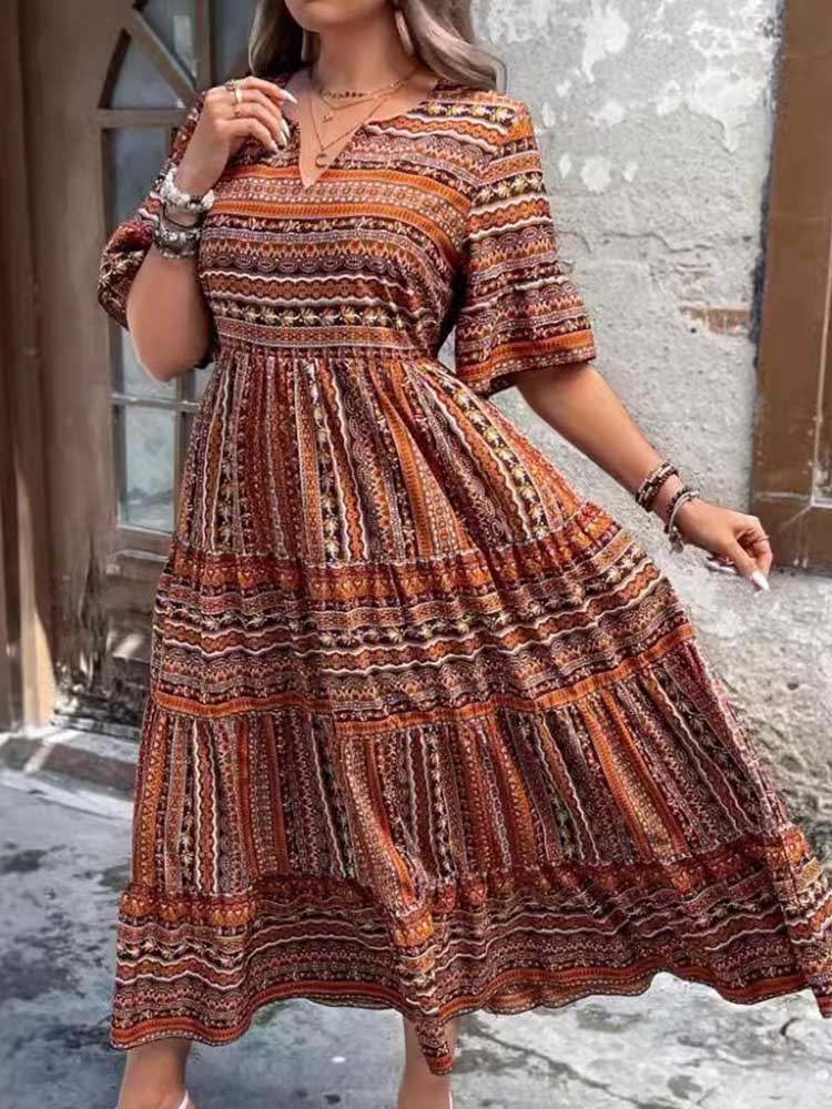 Robes d'été longues pour femmes, col rond, col en V, Style bohème, grande taille, robe Boho, Maxi, Simple, basique, décontractée