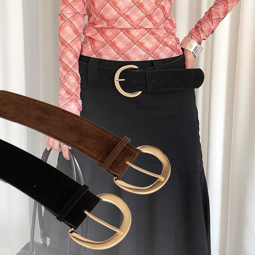 Ceinture large en cuir suédé pour femmes, Design de luxe rétro, décontractée, tendance, boucle ardillon, polyvalente, pour robe de pantalon