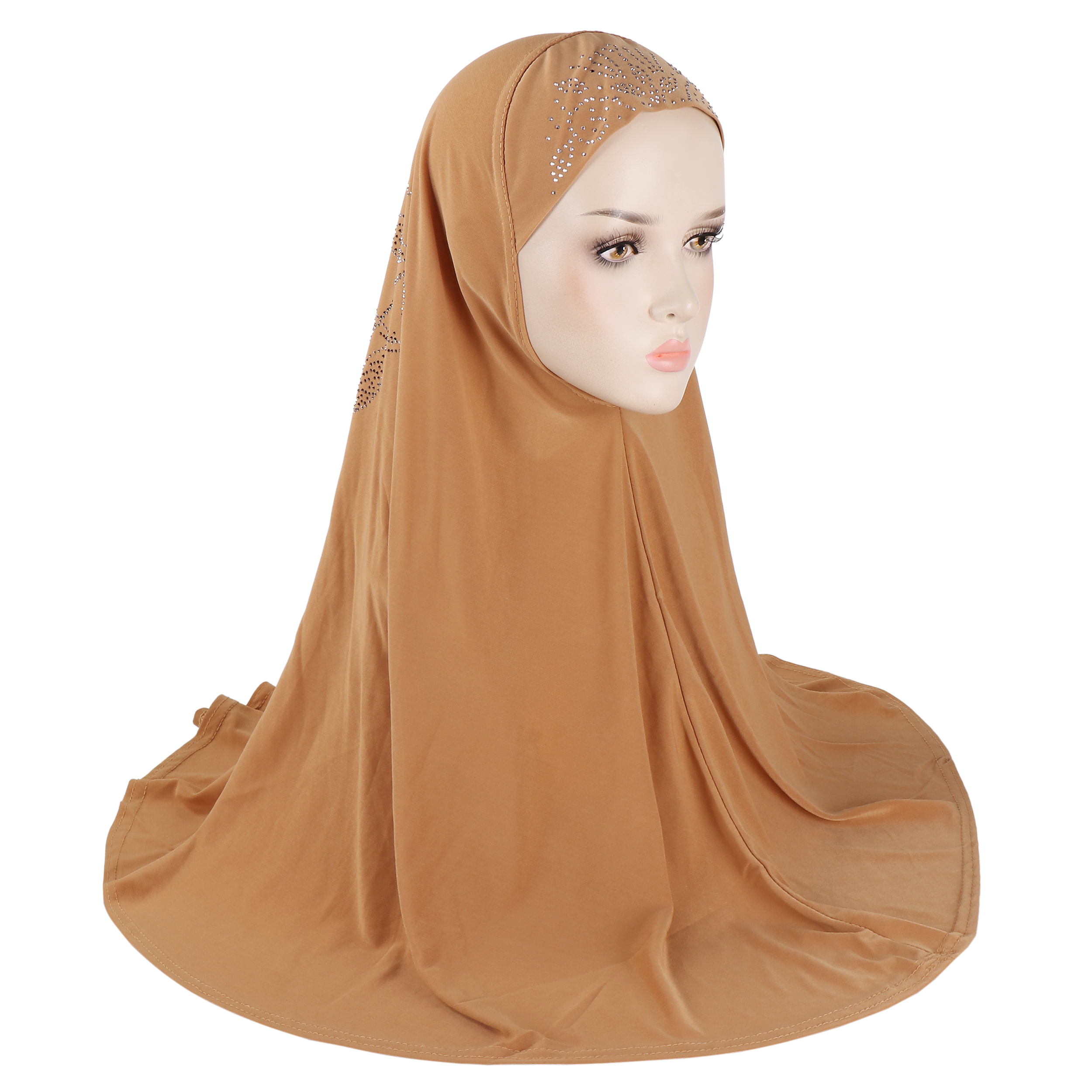 H406 Adultes grande taille musulman hijab écharpe avec strass au dos foulard islamique chapeaux armia tirer sur bandeau grand bonnet