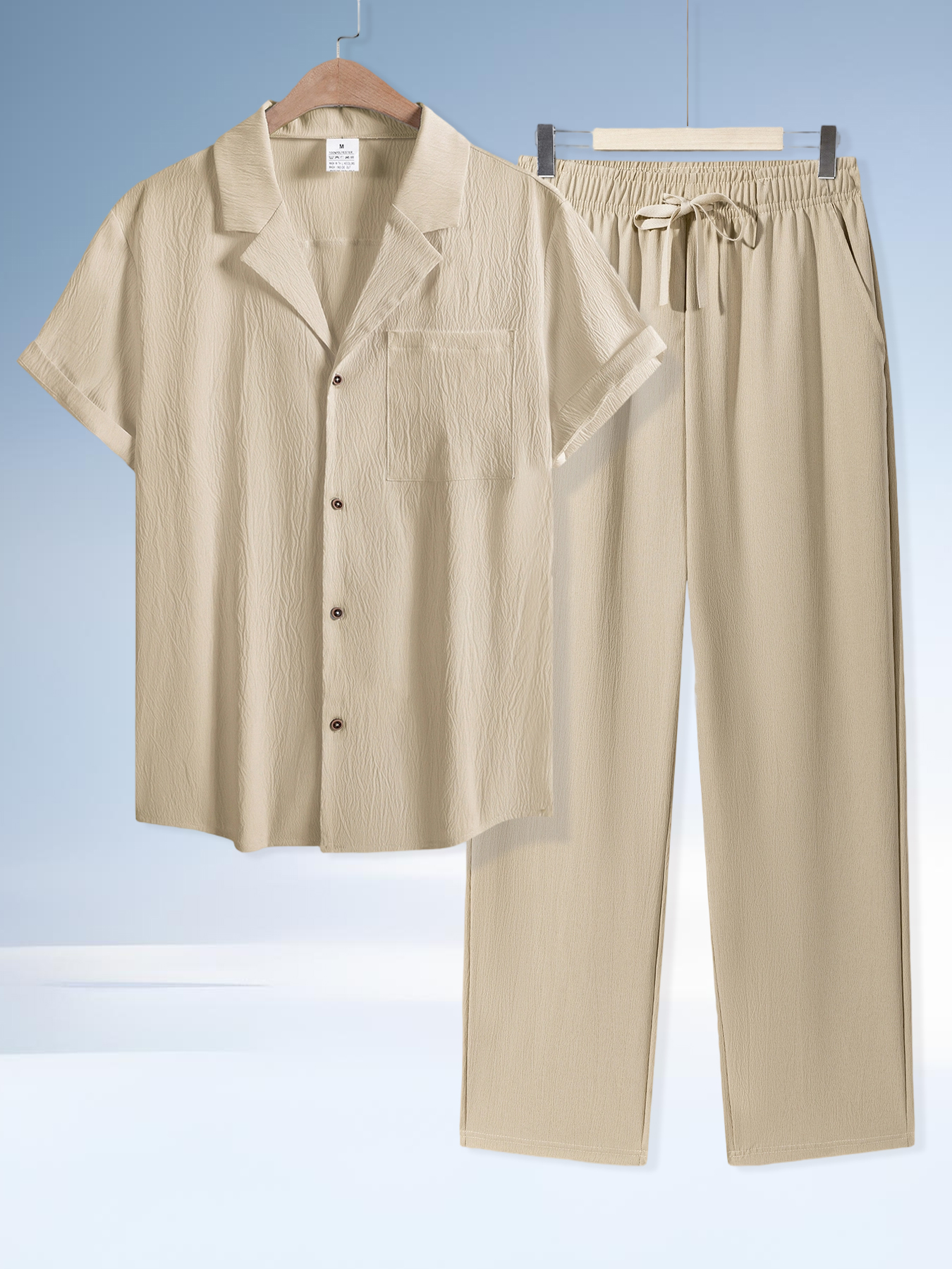 Ensemble chemise et pantalon pour homme, chemise décontractée à manches courtes et pantalon ample, 2 pièces, vêtements décontractés pour homme