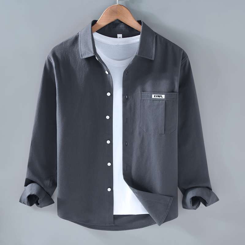 Chemise boutonnée monochrome à manches longues pour hommes, poche décontractée simple, tout match, tendance des vêtements, printemps, automne