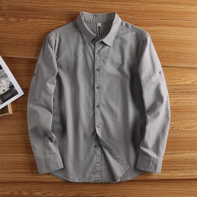 Chemise décontractée homme en coton et lin, coupe ajustée, respirante, à revers, pour l'été, la plage et les vacances, à manches longues