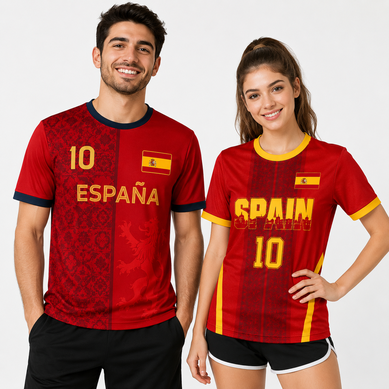Unisexe Espagne Espana # Maillot de football à manches courtes avec drapeau national, respirant, séchage rapide, streetwear décontracté, tee-shirt d'entraînement de football