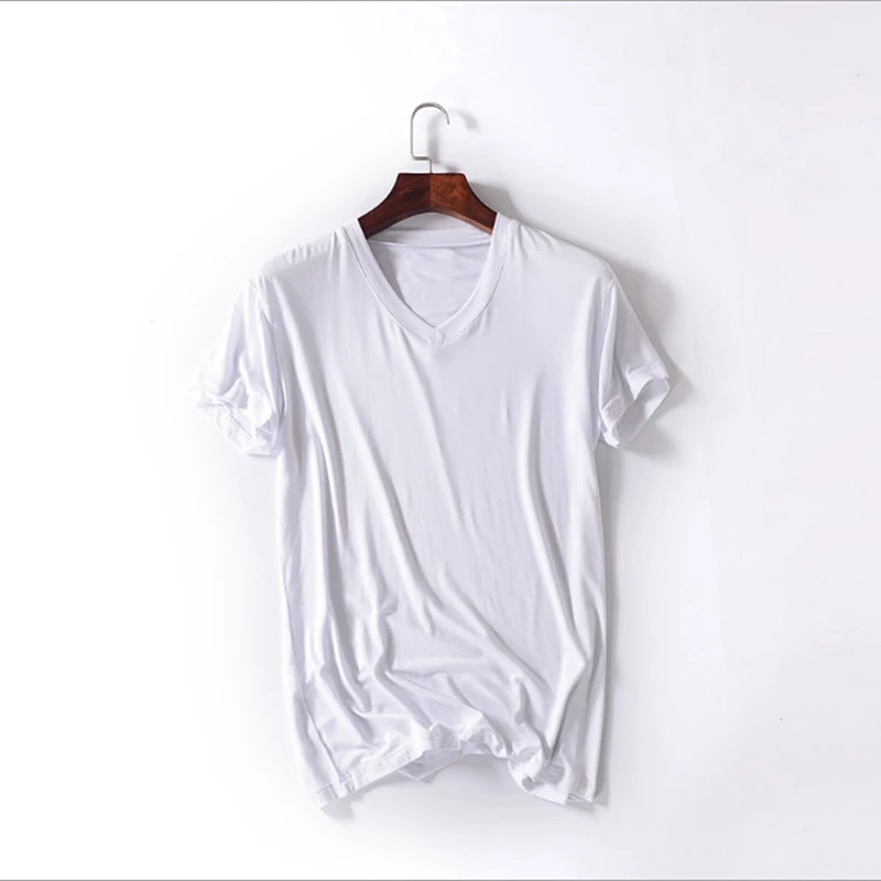 Nouveau T-shirt Modal Homme Col V Grande Taille Manches Courtes Coupe Ample Couleur Unie 2026