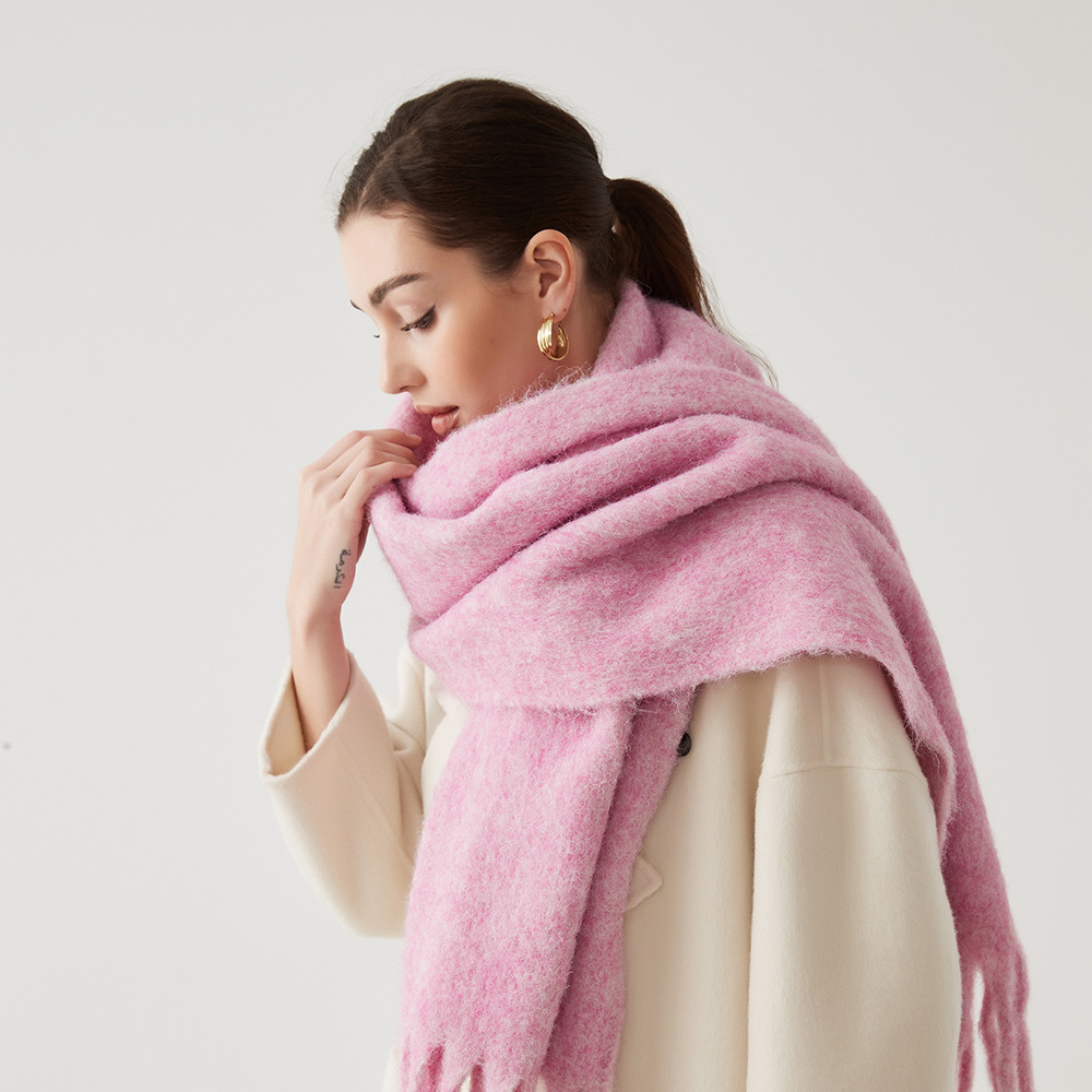 Écharpe en cachemire Mohair pour femme, 40x210cm, châle uni rose, à la mode, chaud, automne hiver